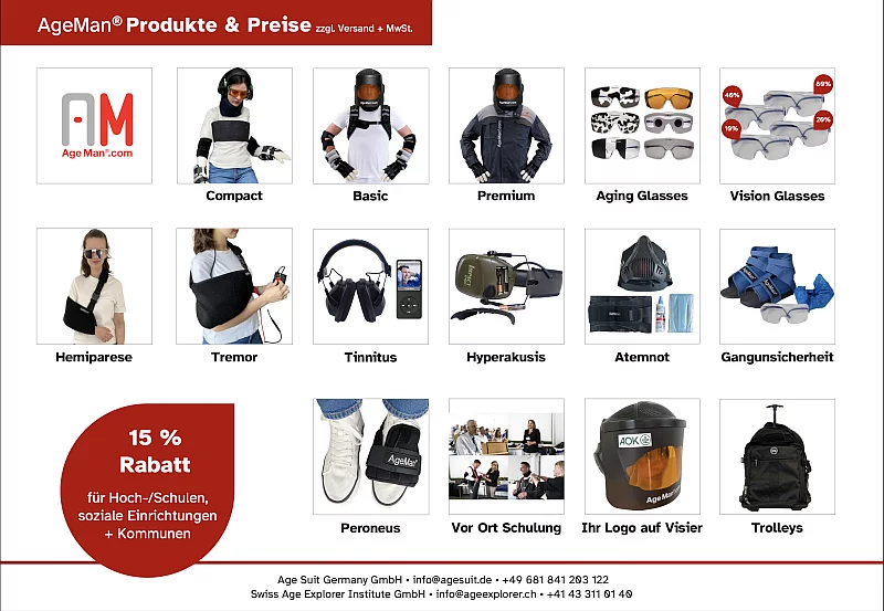 Produktübersicht, Produktsortiment Alterssimulation AgeMan