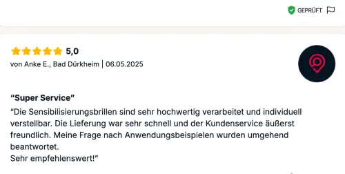 Kundenbewertung AgeMan® Simulationsbrillen mit 5 Sternen.