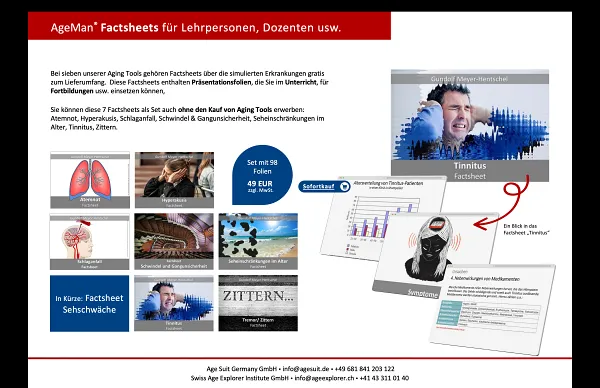 7 Factsheets über Erkrankungen im Alter als Handreichung für Lehrer und Dozenten.