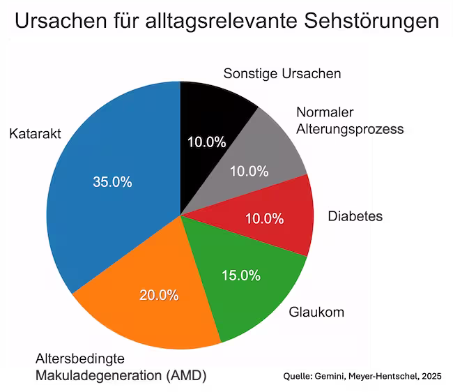 Tortendiagramm zeigt die häufigsten medizinischen Ursachen für Sehstörungen.